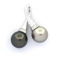 Ciondolo in Argento e 2 Perle di Tahiti Rotonde C 10 mm