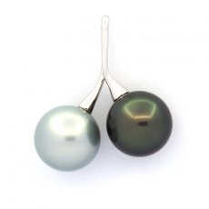 Ciondolo in Argento e 2 Perle di Tahiti Rotonde C 12.9 & 13 mm