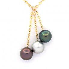 Collana in Oro 18K e 3 Perle di Tahiti Rotonde B+ 9.1 mm