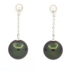 Orecchini in Oro bianco 14K e 2 Perle di Tahiti Rotonde A 8.7 mm
