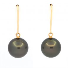 Orecchini in Oro 18K e 2 Perle di Tahiti Rotonde B 9.1 mm