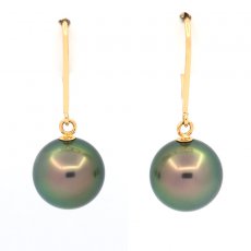Orecchini in Oro 18K e 2 Perle di Tahiti Rotonde B 8.8 mm