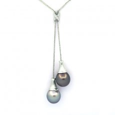 Collana in Argento e 2 Perle di Tahiti Semi-Barocche C 12.1 mm