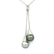 Collana in Argento e 2 Perle di Tahiti Semi-Barocche C 12.5 mm
