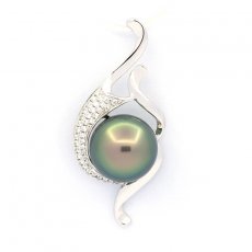 Ciondolo in Argento e 1 Perla di Tahiti Rotonda C 11 mm