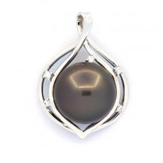 Ciondolo in Argento e 1 Perla di Tahiti Rotonda C 12.9 mm