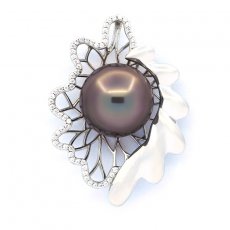Ciondolo in Argento e 1 Perla di Tahiti Semi-Baroccha C 12.6 mm