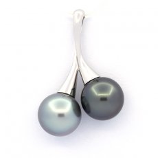 Ciondolo in Oro bianco 18K e 2 Perle di Tahiti Rotonde B 10.5 mm