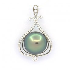 Ciondolo in Argento e 1 Perla di Tahiti Rotonda C 11.1 mm