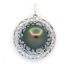 Ciondolo in Argento e 1 Perla di Tahiti Rotonda C 11.7 mm