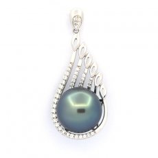 Ciondolo in Argento e 1 Perla di Tahiti Rotonda C 12.5 mm