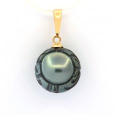 Ciondolo in Oro 18K e 1 Perla di Tahiti Incisa 11.1 mm