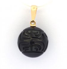 Ciondolo in Oro 18K e 1 Perla di Tahiti Incisa 13 mm
