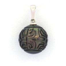 Ciondolo in Argento e 1 Perla di Tahiti Incisa 13.5 mm