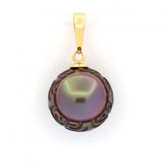 Ciondolo in Oro 18K e 1 Perla di Tahiti Incisa 10.5 mm