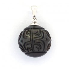 Ciondolo in Argento e 1 Perla di Tahiti Incisa 14 mm