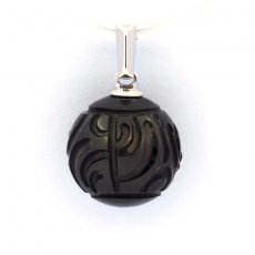 Ciondolo in Argento e 1 Perla di Tahiti Incisa 11.3 mm