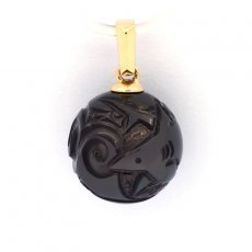 Ciondolo in Oro 18K e 1 Perla di Tahiti Incisa 11.5 mm