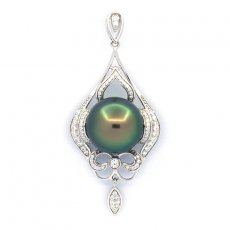 Ciondolo in Argento e 1 Perla di Tahiti Rotonda C 12.6 mm