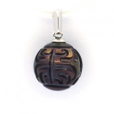Ciondolo in Argento e 1 Perla di Tahiti Incisa 10.6 mm