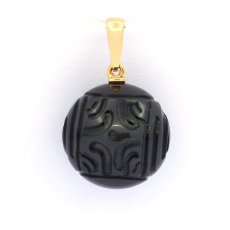 Ciondolo in Oro 18K e 1 Perla di Tahiti Incisa 14.6 mm