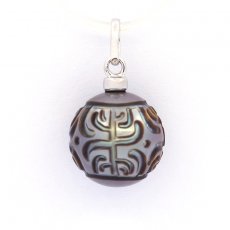 Ciondolo in Argento e 1 Perla di Tahiti Incisa 11.9 mm