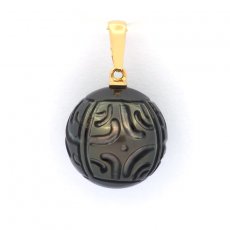 Ciondolo in Oro 18K e 1 Perla di Tahiti Incisa 13.7 mm