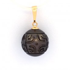 Ciondolo in Oro 18K e 1 Perla di Tahiti Incisa 11 mm