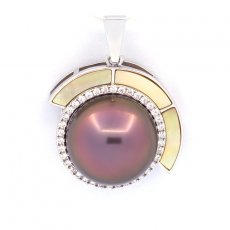 Ciondolo in Argento e 1 Perla di Tahiti Semi-Rotonda C+ 12.7 mm