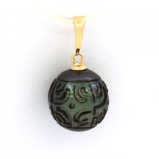 Ciondolo in Oro 18K e 1 Perla di Tahiti Incisa 10.6 mm