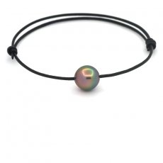 Braccialetto in Cuoio e 1 Perla di Tahiti Semi-Rotonda B 9.5 mm