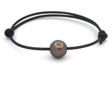 Braccialetto in Cuoio e 1 Perla di Tahiti Rotonda C 11.6 mm