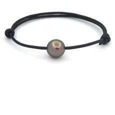 Braccialetto in Cuoio e 1 Perla di Tahiti Semi-Rotonda C 11.6 mm