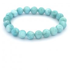 Braccialetto di 21 perle di Larimar - 8.5 a 8.8 mm - 15.5 cm - 19.5 gr