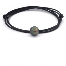 Collana in Cuoio e 1 Perla di Tahiti Semi-Baroccha B 12 mm