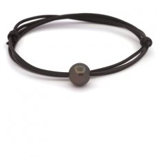 Collana in Cuoio e 1 Perla di Tahiti Rotonda C 11.6 mm