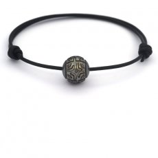 Braccialetto in Cuoio e 1 Perla di Tahiti Incisa  11.4 mm