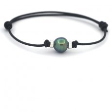 Braccialetto in Cuoio e 1 Perla di Tahiti Cerchiata C+ 10.1 mm