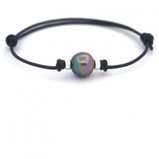 Braccialetto in Cuoio e 1 Perla di Tahiti Semi-Baroccha B 11.3 mm