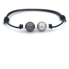 Braccialetto in Cuoio e 2 Perle di Tahiti Rotonde C 10.3 mm