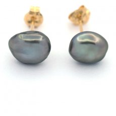 Orecchini in Oro 18K e 2 Keishi di Tahiti