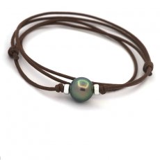 Collana in Cotone e 1 Perla di Tahiti Rotonda C 11.9 mm