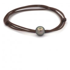 Collana in Cotone e 1 Perla di Tahiti Semi-Rotonda C 11 mm