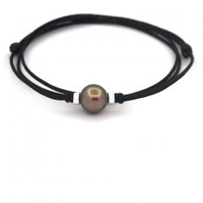 Collana in Cotone e 1 Perla di Tahiti Semi-Rotonda C 11.5 mm