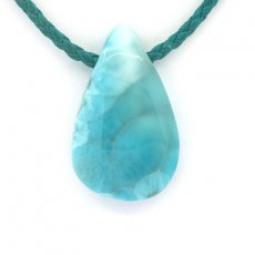 Collana in Cotone e 1 Larimar - 35 x 21 x 8.5 mm - 11 gr