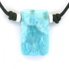 Collana in Cuoio e 1 Larimar - 27 x 16 x 8.3 mm - 8.9 gr