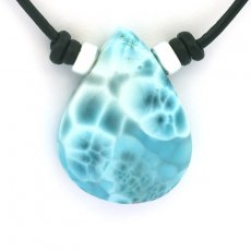 Collana in Cuoio e 1 Larimar - 32 x 24 x 9.7 mm - 11.3 gr