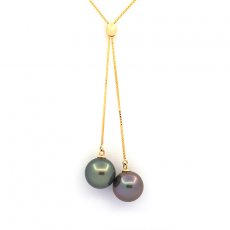 Collana in Oro 18K e 2 Perle di Tahiti Rotonde B 9.2 & 9.3 mm