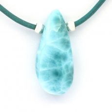 Collana in Cuoio e 1 Larimar - 37 x 17 x 10.8 mm - 10.8 gr