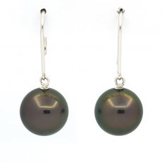 Orecchini in Oro bianco 14K e 2 Perle di Tahiti Rotonde B 9.8 mm